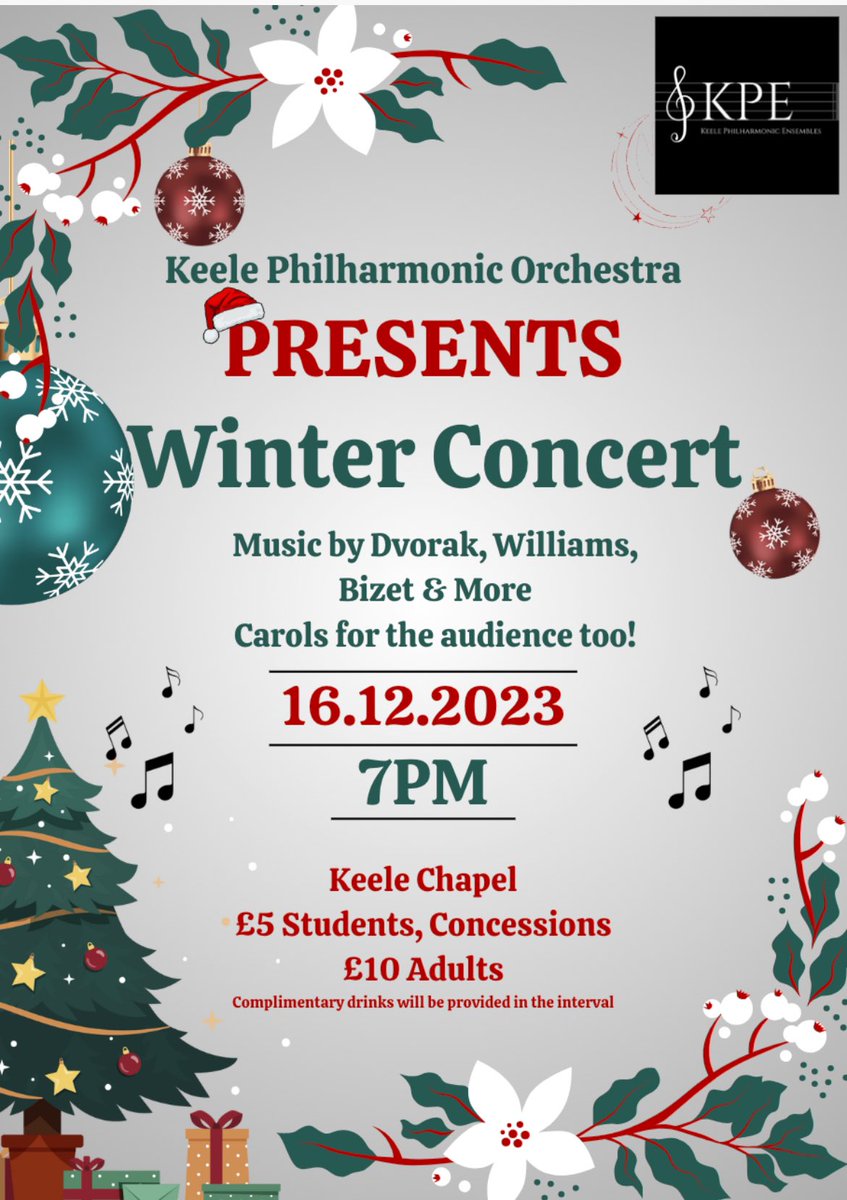 This Saturday the Keele Philharmonic Orchestra brings us their Winter Concert! 🎶 Join them on Saturday 16th December at 7pm at @keeleunichapel - tickets are £10/£5 concessions and you can just buy your ticket on the door 💫 @KeelePO