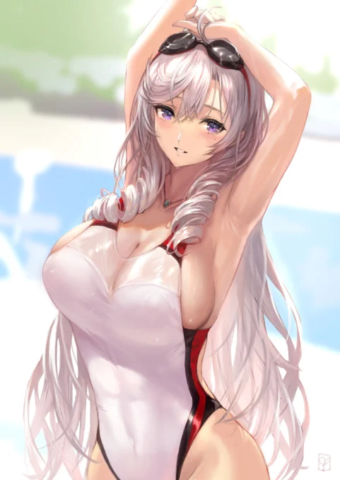 人気投票とはおそらく関係ありませんが、アルジェリーの水着です。お納めください。#アズールレーン 