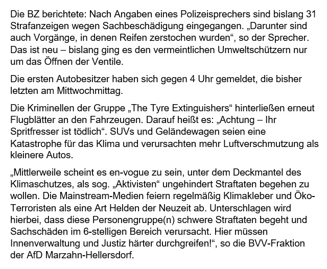 AfDFraktionMahe's tweet photo. Die Kriminellen der Gruppe „The Tyre Extinguishers“ hinterließen erneut Flugblätter an den Fahrzeugen. Darauf heißt es: „Achtung – Ihr Spritfresser ist tödlich“.

#afdmahe #bvvmahe #bvv #marzahn #marzahnhellersdorf #afdfraktionmahe #afdberlin #SUV https://t.co/rYC1EcQC9Y