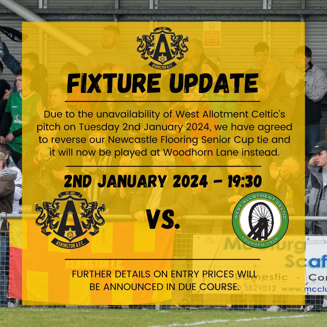Ashington_FC's tweet photo. 🏆🏆 NEWCASTLE FLOORING SENIOR CUP 🏆🏆

Update on venue. https://t.co/YmBqfw8LpZ