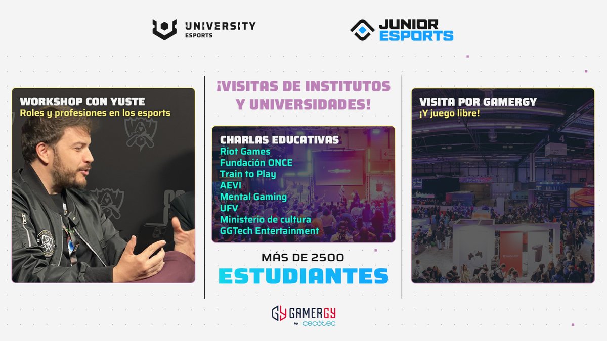 University_ES's tweet image. Mañana empezaremos el día con la visita de más de 2.500 estudiantes de diferentes centros y universidades de Madrid 📚

Junto a @JUNIOResp_es, hemos organizado una serie de charlas para acercar el sector de los esports a los alumnos y alumnas. 

#GAMERGYCECOTEC