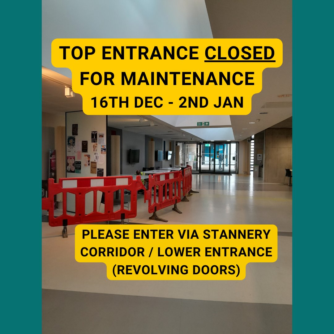 Library (@fxlibrary) on Twitter photo The top entrance to the Exchange, leading into the Library, will be closed due to maintenance from Sat 16th Dec to Tues 2nd Jan.
You will still be able to enter the Library via the Stannary link corridor or the lower entrance by the shop.
<a href="/FalmouthUni/">Falmouth University</a> <a href="/UniExeCornwall/">University of Exeter, Cornwall</a> The top entrance to the Exchange, leading into the Library, will be closed due to maintenance from Sat 16th Dec to Tues 2nd Jan.
You will still be able to enter the Library via the Stannary link corridor or the lower entrance by the shop.
<a href="/FalmouthUni/">Falmouth University</a> <a href="/UniExeCornwall/">University of Exeter, Cornwall</a>