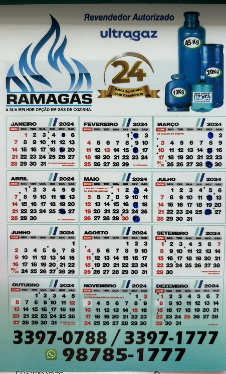 Recebi um calendário de 2424 do “AOOOOOO GÁÁÁÁSSSSS”Resolveram trocar o mês de junho com julho daí fiquei muito feliz pois na lógica fiquei um mês mais nova. Já vi vantagem. Compro só deles agora!!!!