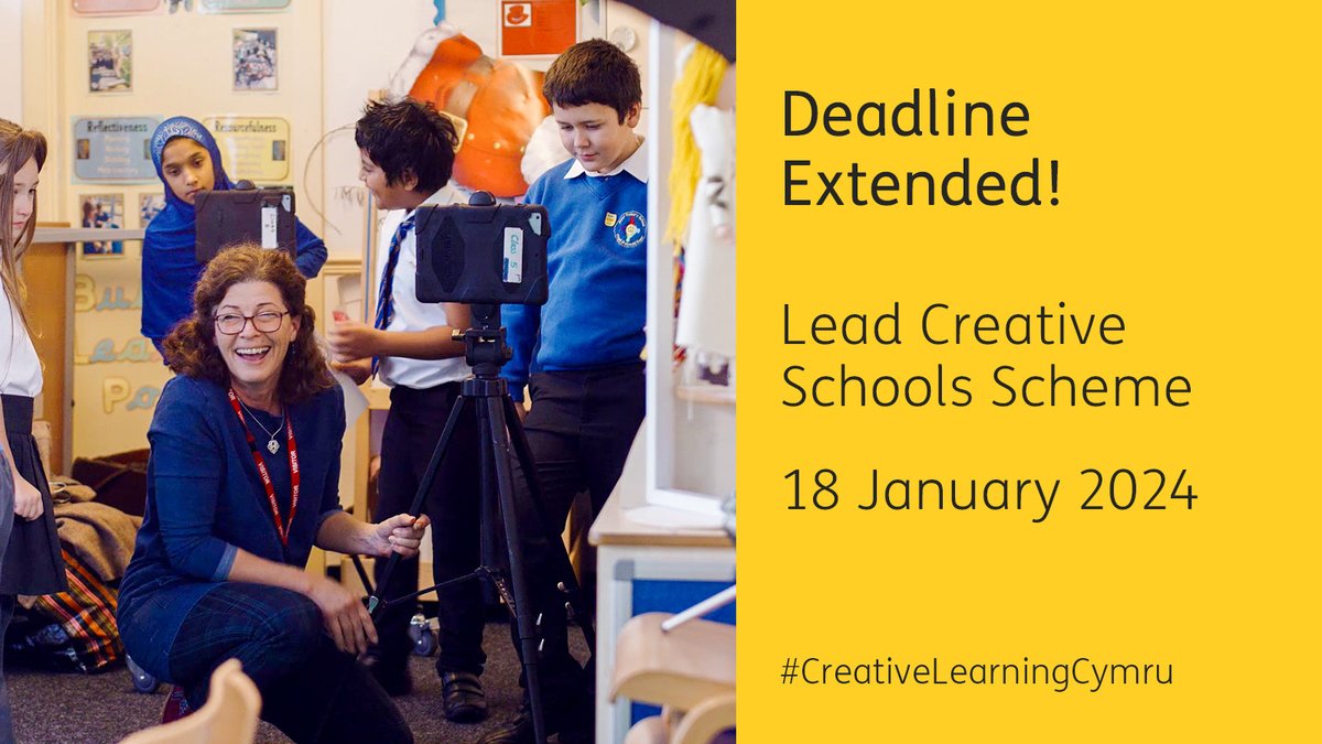 Arts_Wales_'s tweet photo. DEADLINE EXTENDED!
Schools have an extra week to apply for the Lead Creative Schools Scheme - new deadline: Thursday 18th January 2024.
Click here for more info and to apply: https://t.co/DnhHLrOOx7
#CreativeLearningCymru https://t.co/RGrqpS5HRb