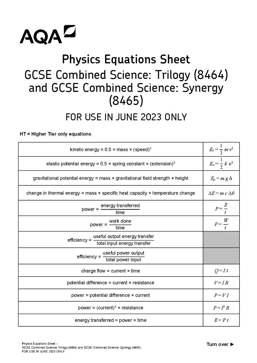 paper29397's tweet image. AQA GCSE COMBINED SCIENCE: TRILOGY PAPER 1 &amp;amp; 2 2023 INSERT/EQUATIONS SHEET(8464/P/1F &amp;amp; 8464/P/2F: Foundation Tier - Physics)  
#AQAGCSE #combinedscience #trilogy #paper1and2 #insert #equationssheet #8464/P/1F #8464/P/2F #foundationtier #fliwy 
fliwy.com/item/379183/aq…