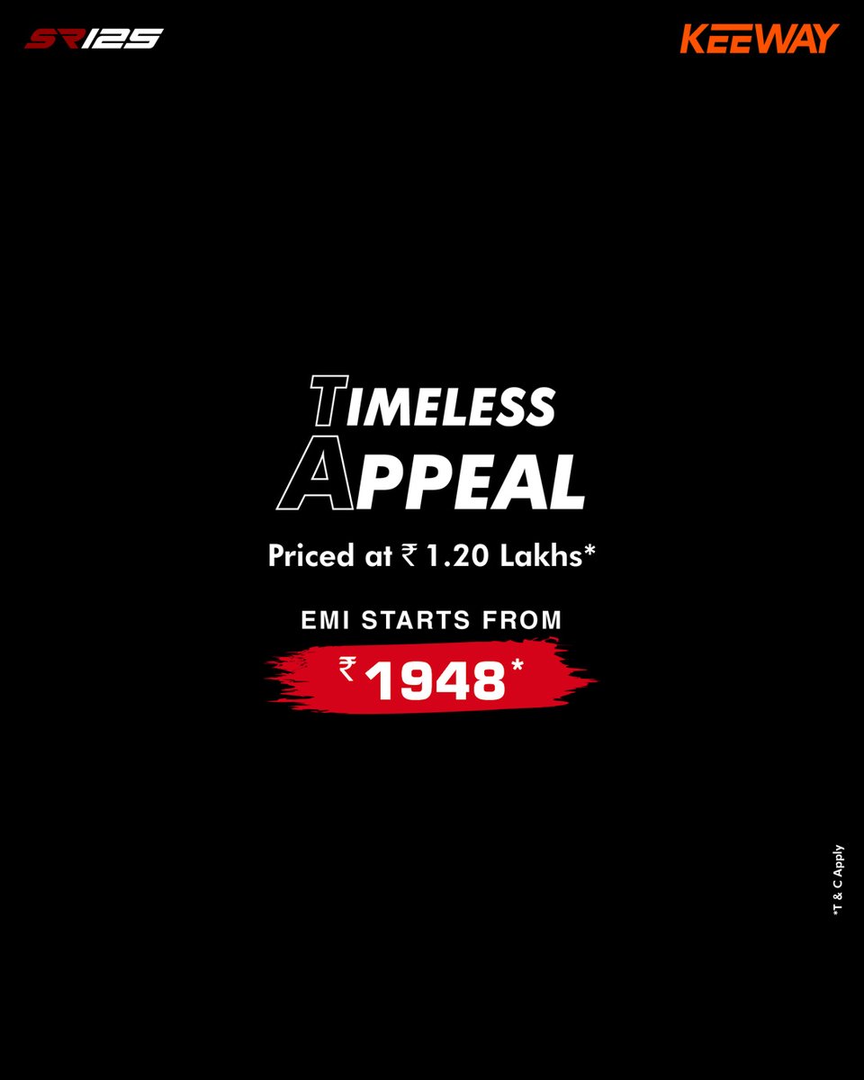 keeway_india's tweet image. With its amazing features, the Keeway SR 125 offers exciting rides with a touch of vintage charm.  
✔Priced at just ₹ 1.20 Lakh* Only.
✔Book yours online at just ₹ 1000/-
✔EMI Starts from ₹ 1948/-
#SR125 #RetroBike #Keeway #KeewayIndia #India
T&amp;amp;C* Apply