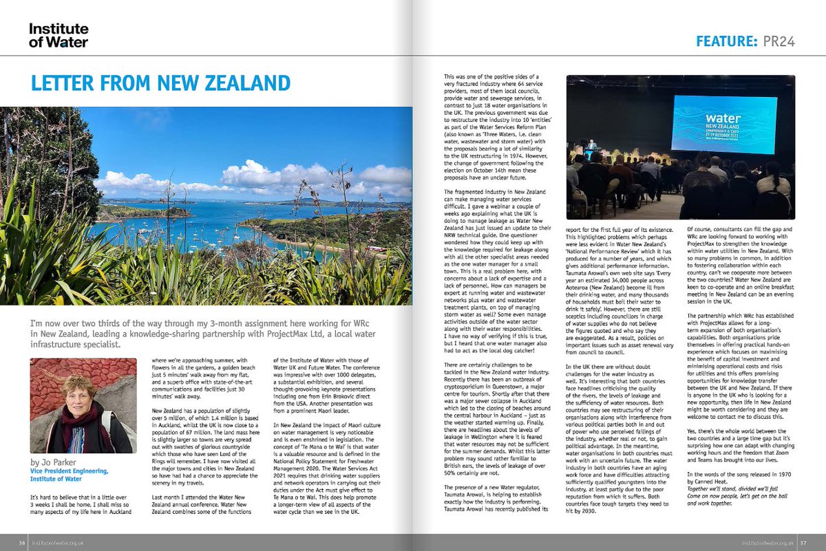 WRcGroup's tweet image. In the latest edition of Institute of Water magazine, WRc’s Jo Parker shares insights from down under as she completes a 3 month knowledge-sharing partnership with ProjectMax Ltd in New Zealand (page 36).

Read here: bit.ly/3tl2pgr

#WRcGoesGlobal #ProjectMAX #TeamWRc