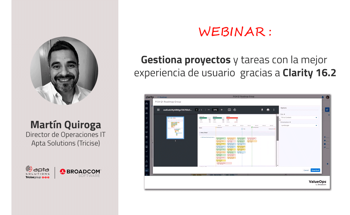 AptaSolutions's tweet photo. 🆕 @AptaSolutions (#Tricise) te invita al #Webinar:
 
💻 «𝐆𝐞𝐬𝐭𝐢𝐨𝐧𝐚 𝐩𝐫𝐨𝐲𝐞𝐜𝐭𝐨𝐬 𝐲 𝐭𝐚𝐫𝐞𝐚𝐬 𝐜𝐨𝐧 𝐥𝐚 𝐦𝐞𝐣𝐨𝐫 𝐔𝐗 𝐠𝐫𝐚𝐜𝐢𝐚𝐬 𝐚 #𝐂𝐥𝐚𝐫𝐢𝐭𝐲 𝟏𝟔.𝟐.𝟎 @BroadcomSW»

+INFO ➡ https://t.co/2yXM1J50KK

#ValueOps #ValueStreamManagement #VSM #Broadcom https://t.co/yyW6fmR9EW