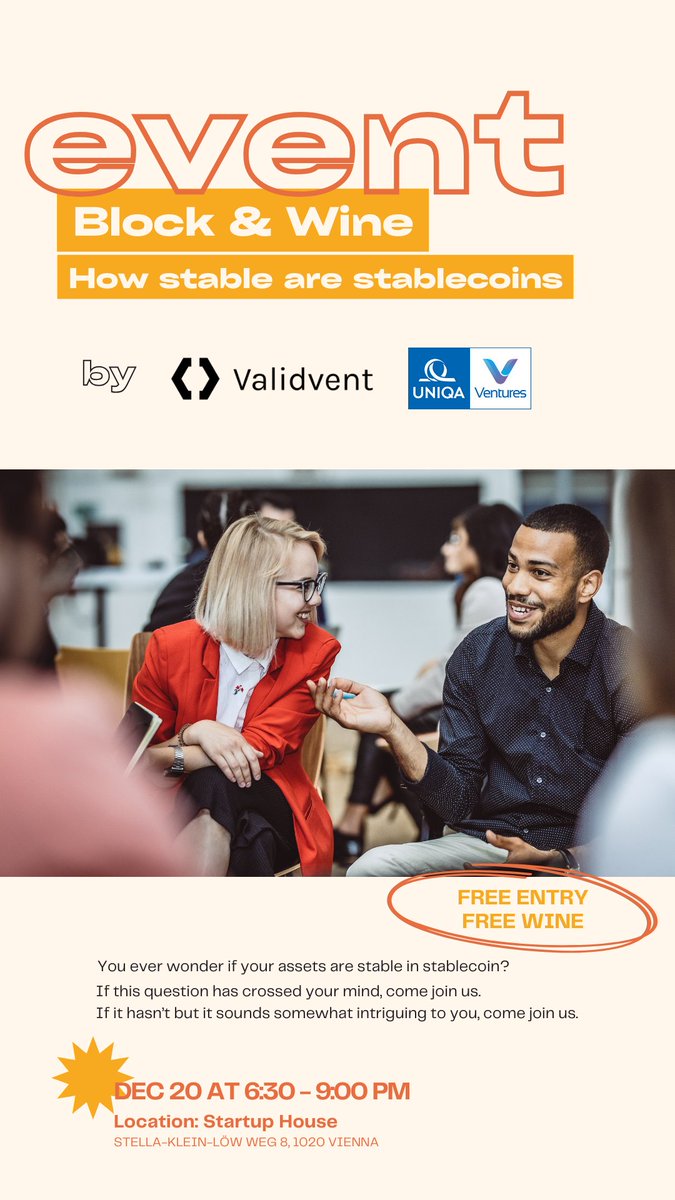 Please take note of the venue change!⛔️

Block&amp;Wine has the honour of hosting the ‘How stable are stablecoins’ event #135 at Startup House, Stella-Klein-Löw-Weg 8, 1020 Vienna.👏

Please find the link to the event below. 
meetup.com/de-DE/block-wi…