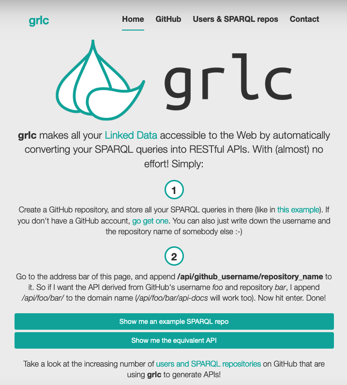 DARIAHeu's tweet photo. On #ToolsServicesThursday, consider some grlc... 🧄
grlc makes all your Linked Data accessible to the Web by automatically converting your SPARQL queries into RESTful APIs. With (almost) no effort - you just need a GitHub account!
👀➡️ https://t.co/2QnpKfAUPB https://t.co/4yfsa2GSn4
