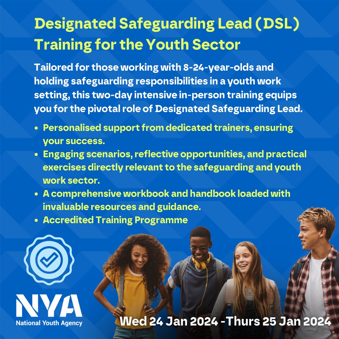 This two-day in-person training is specially designed for the pivotal role of DSL in a #YouthWork setting. It will equip you with the knowledge and tools to effectively foster a young person centred #Safeguarding culture Subsidised places available here: eventbrite.co.uk/e/designated-s…