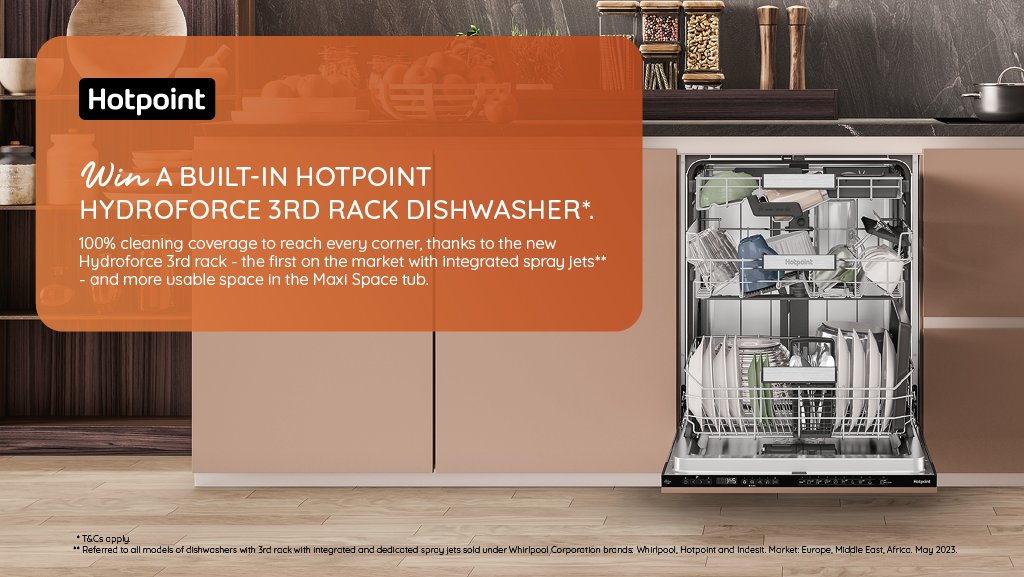 Enter our prize draw to #WIN a Hotpoint Hydroforce Dishwasher!
This is a multi-platform prize draw and can be entered on Facebook, X and Instagram as separate entries. Simply follow <a href="/HughesDirect/">Hughes</a> &amp; repost to apply on X🍀🎁
Ends 20/12/23, Ts&amp;Cs apply - hughes.co.uk/prize-draw