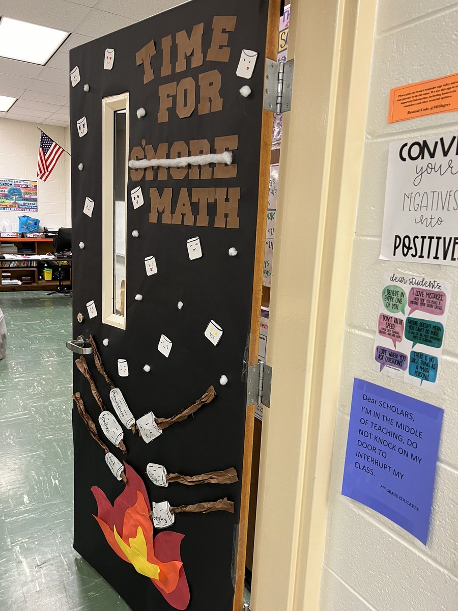 SMSMathTeacher's tweet image. S&apos;more math, anyone? 📚🍫 ❄️ #Classroomdoor @Math_HCS @ATMMathematics