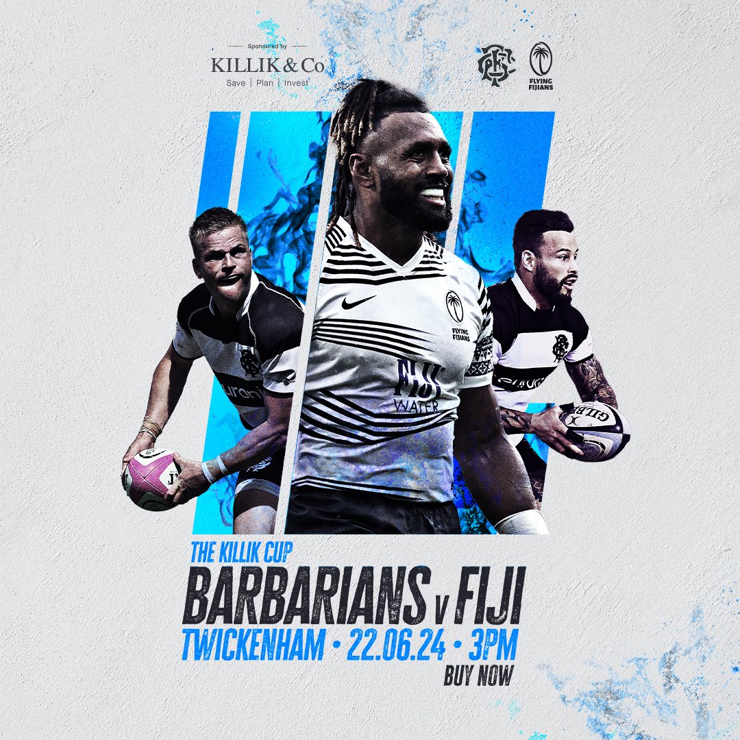 🏟️ 𝗕𝗮𝗿𝗯𝗮𝗿𝗶𝗮𝗻𝘀 𝘃 𝗙𝗶𝗷𝗶 ✨️ Join us at Twickenham for an action packed day of entertaining rugby with world-class players on show 🏉 📅 Saturday 22 June 🎟️ bit.ly/4agOHvD #TheKillikCup
