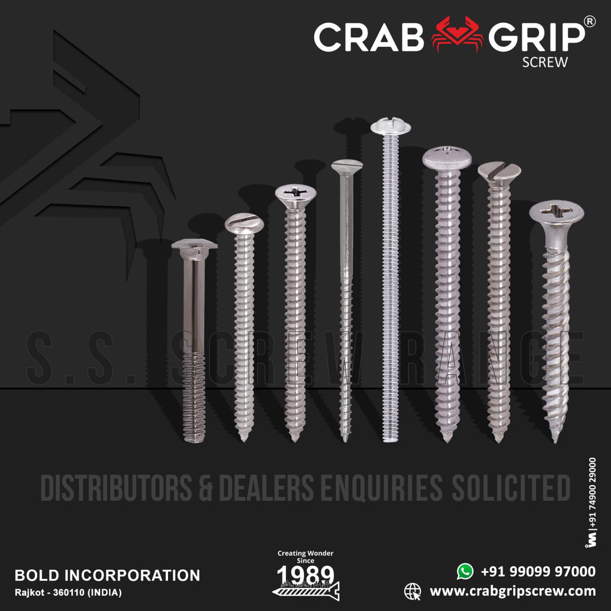 ibais_hardware's tweet photo. CRAB 🦀 GRIP SCREW

For inquiry via WhatsApp click:
https://t.co/Pg6ZFP4A6v

Bold Incorporation [Rajkot]
Customer Care No.: +91 99099 97000
#fasternermanufacturer #screw #screwhardware #screws #furniturefitting 
.
@IBAISMEDIA 
@crabgripscrew https://t.co/QW84H1lQAl