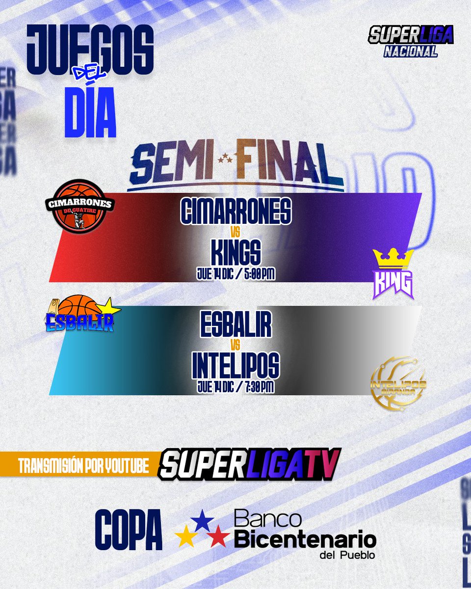 🏀 La "Élite 8" de la Superliga Nacional no se detiene y aquí te traemos la jornada de este jueves 14 de diciembre que se desarrollará en el Complejo Deportivo José Joaquín "Papá" Carrillo de Parque Miranda 📍

#SuperligaNacional
#ALosMiosVoy