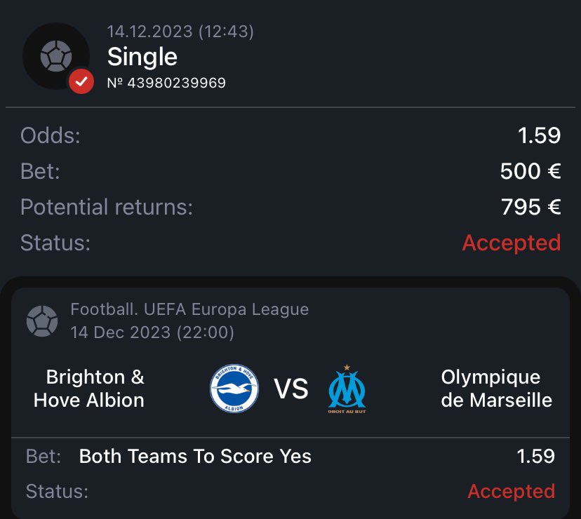 jkbettips1's tweet photo. 🔥2x Europa League Suggestions🔥
⚽️🇧🇪 #RoyaleUnion v #Liverpool 🏴⚽️
1.) Tip: Total Over 8.5 Corners⛳️
⚽️🏴 #Brighton v #Marseille 🇫🇷⚽️
2.) Tip: Both Teams To Score - Yes💪
Wouldn’t advise combining them together, because I personally didn’t do that👍
#EuropaLeaguebets #EuropaLeaguepredictions #EuropaLeaguetipps #EuropaLeaguepicks #SportsBetting