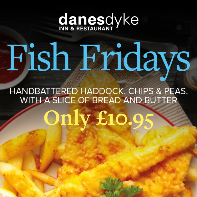 brid_links's tweet photo. Join us at the Dane's Dyke Inn &amp; Restaurant tomorrow for our favourite time of the week! 🎣🍴

Fish Friday is almost here! Enjoy a mouth-watering plate of hand battered haddock, chips and peas with a slice of bread and butter for £10.95! https://t.co/nsU05t3VtB