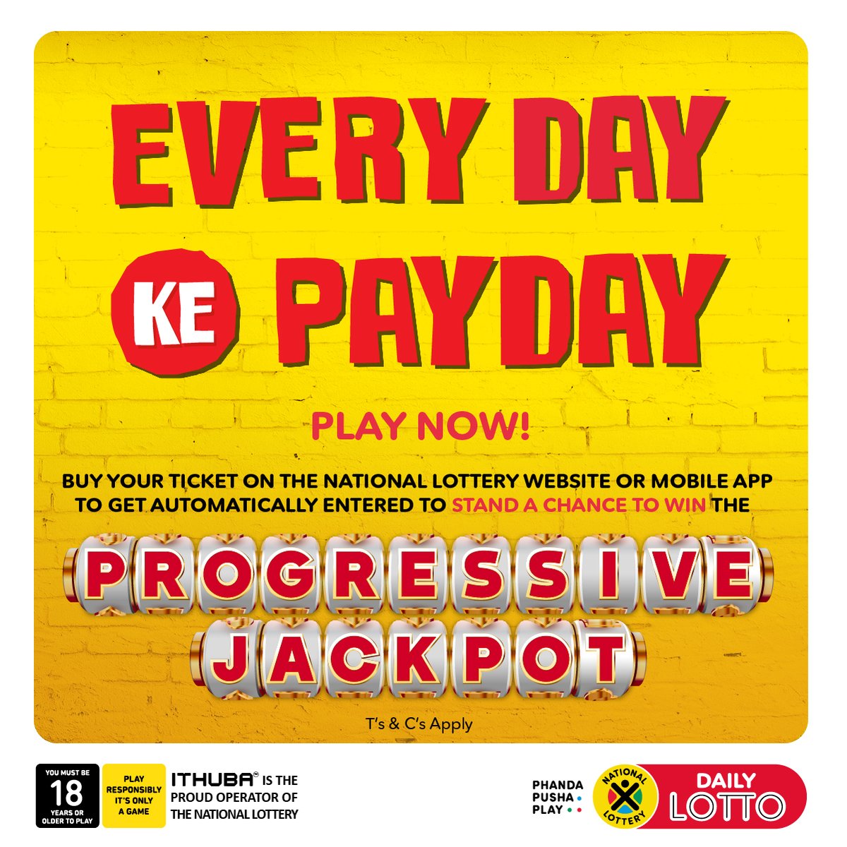 sa_lottery26's tweet photo. Make everyday Ke PAYDAY when you play #DAILYLOTTO for an estimated R450,000 jackpot on https://t.co/cpnkKF7OMO, or the Mobile App for automatic entry into the #ProgressiveJackpot. Play NOW! Ts & Cs Apply. https://t.co/oQbZeiuic0