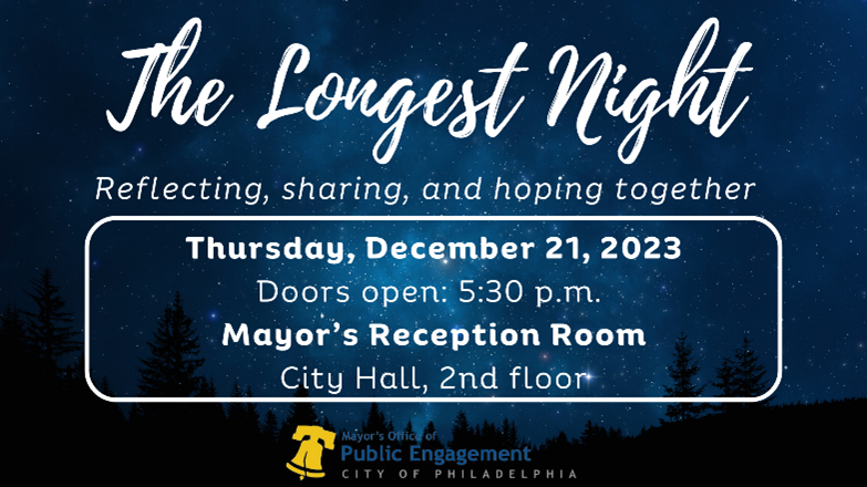GetHealthyPHL's tweet photo. The holidays are not always joyous for everyone.

The Longest Night, held on the winter solstice, is an opportunity to come together for an evening of reflection, comfort, and hope in the midst of difficult circumstances arising around the world. 
https://t.co/oYkFPrLGtG https://t.co/WGdtk6noKs
