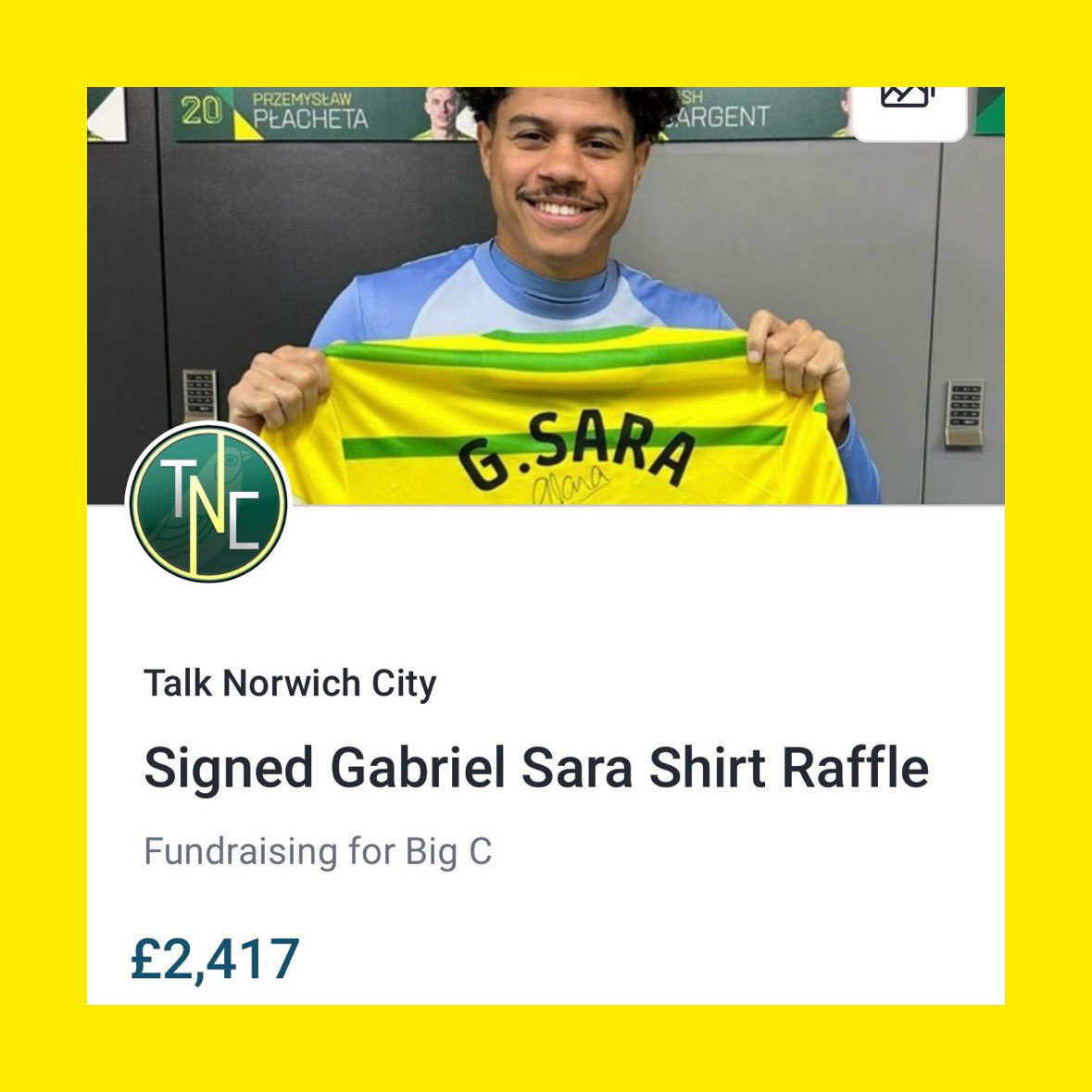 Talk Norwich City (@talknorwichcity) on Twitter photo 🚨 𝗙𝗜𝗡𝗔𝗟 𝗖𝗔𝗟𝗟 ⏳ ⏰
Do you fancy your chances of winning a Sara signed #NCFC shirt?! 😍
You have just 4️⃣ more days to enter ⤵️
justgiving.com/page/tnc-sara-…
Could the Yellow Army help to raise **£3000** for <a href="/bigctweets/">Big C Cancer Charity</a>?! 🎗️🤞🏼💚 🚨 𝗙𝗜𝗡𝗔𝗟 𝗖𝗔𝗟𝗟 ⏳ ⏰
Do you fancy your chances of winning a Sara signed #NCFC shirt?! 😍
You have just 4️⃣ more days to enter ⤵️
justgiving.com/page/tnc-sara-…
Could the Yellow Army help to raise **£3000** for <a href="/bigctweets/">Big C Cancer Charity</a>?! 🎗️🤞🏼💚