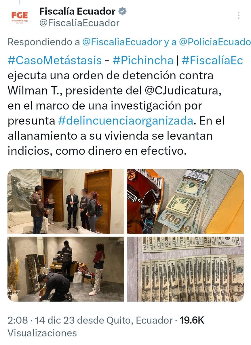 IpeNoticias's tweet photo. #URGENTE | 🇪🇨 El presidente del Consejo de la Judicatura, Wilman T., fue detenido esta madrugada dentro del caso #Metástasis donde #fiscalía investiga el delito de delincuencia organizada con la infiltración del narcotráfico en los órganos de justicia. #Quito #EnDesarrollo #IPE https://t.co/K3bpfepvoe