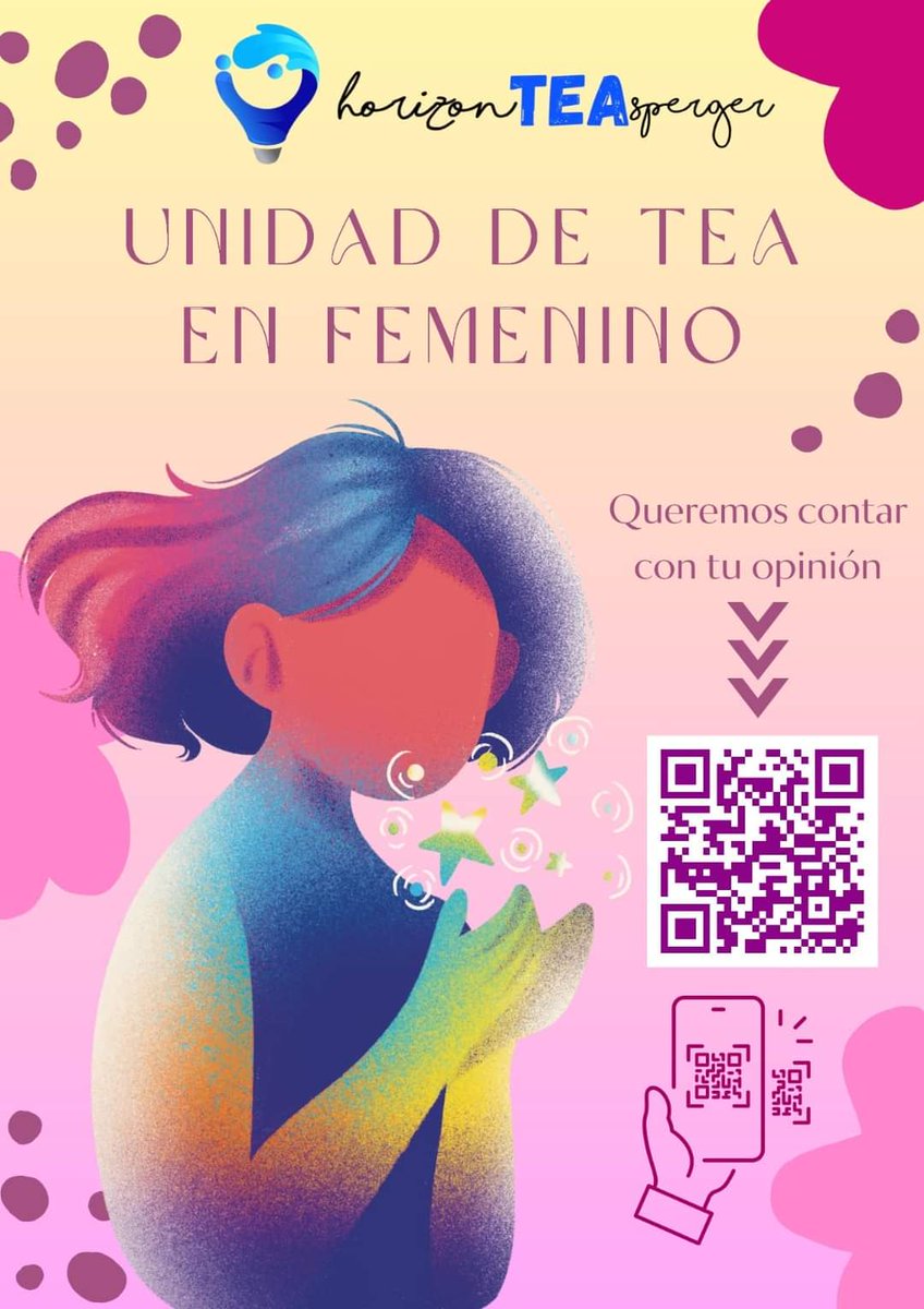 HorizonTEAsper's tweet photo. 🌟A partir de Enero de 2024 la Asociación Horizonte Asperger pondrá en marcha la Unidad de TEA en Femenino.
Antes de que comience a funcionar, nos gustaría contar con la opinión de mujeres/chicas TEA que estén interesadas en formar parte de esta Unidad, cumplimenta el formulario. https://t.co/0eE1VTg0mZ