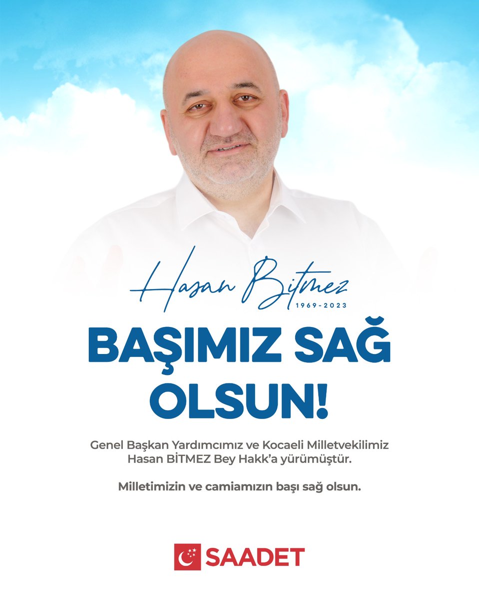 TBMM Genel Kurulunda fenalaştıktan sonra hastanede tedavi altına alınan Genel Başkan Yardımcımız ve Kocaeli Milletvekilimiz  Hasan Bitmez vefat etti.

Kendisine Allah’tan rahmet; ailesine, camiamıza ve aziz milletimize başsağlığı diliyoruz.
