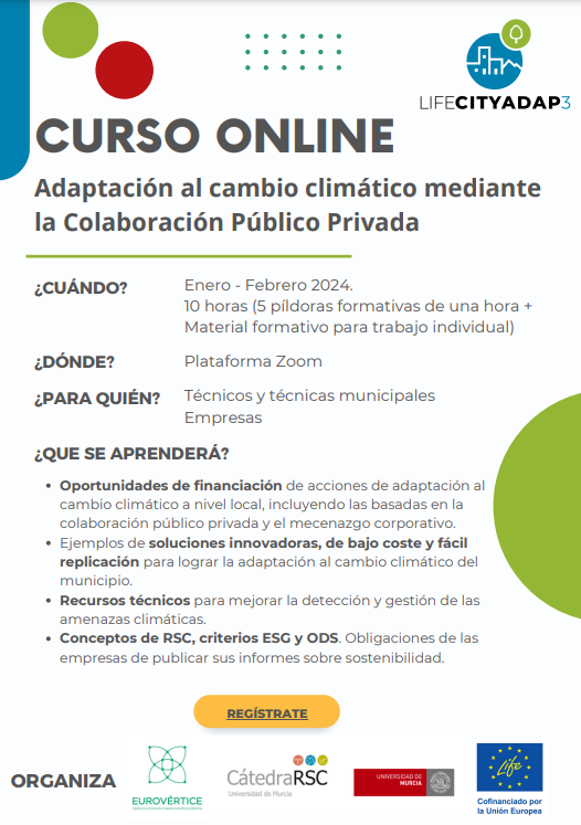🗣️NEW! La <a href="/Catedra_RSC/">Cátedra RSC</a> y <a href="/EuroVertiC/">EuroVértice</a> lanzan un curso gratuito: "Adaptación al cambio climático mediante la colaboración público-privada". Inscríbete en lifecityadap3.eu y conoce una de las claves que hacen posible la puesta en marcha de proyectos.