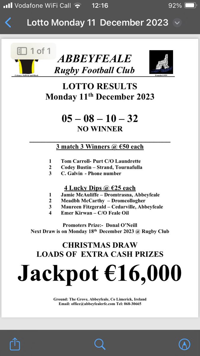 Christmas Draw next Monday- numerous spot prizes