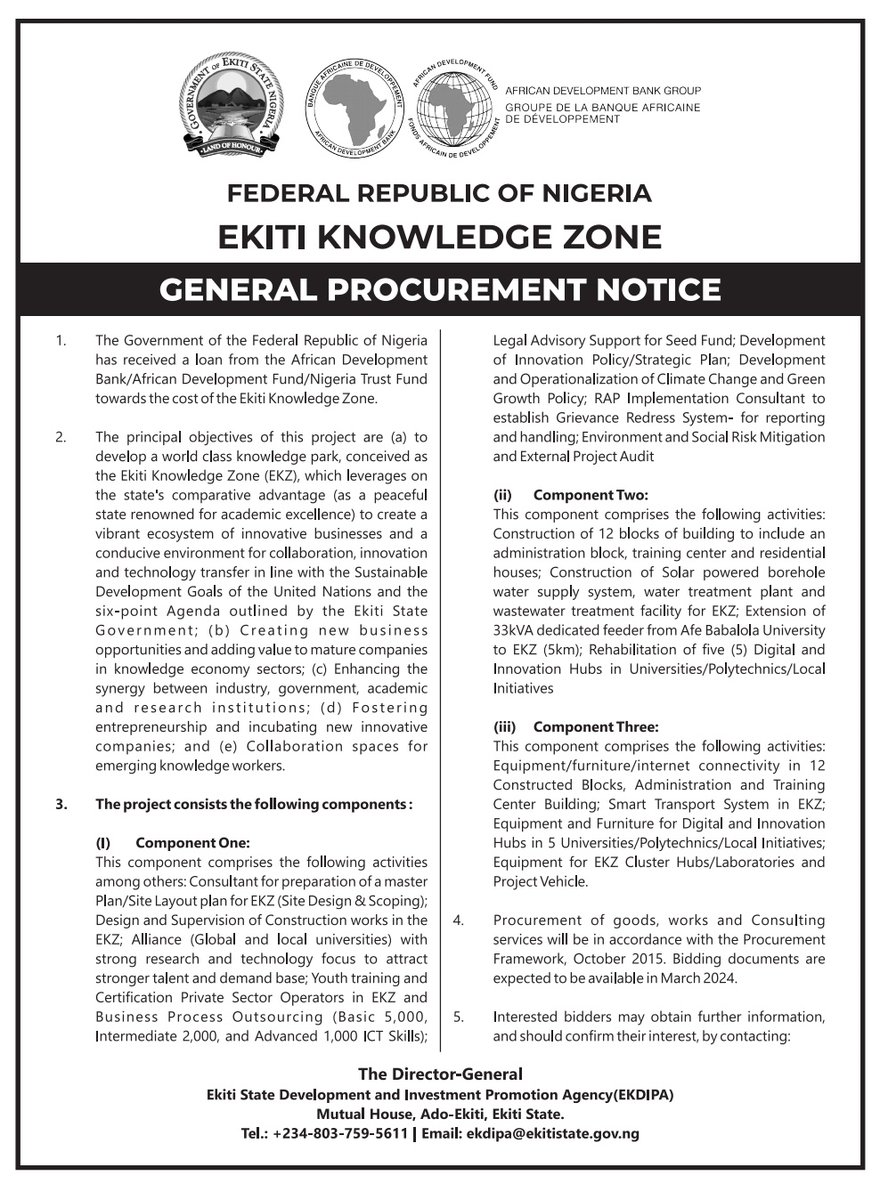 BPP_EKSG's tweet photo. Ekiti Knowledge Zone, Procurement Notice. @AfDB_Group    @ekitistategov @sdgsekitistate @ResearchEkiti https://t.co/GhwPkrCxYo