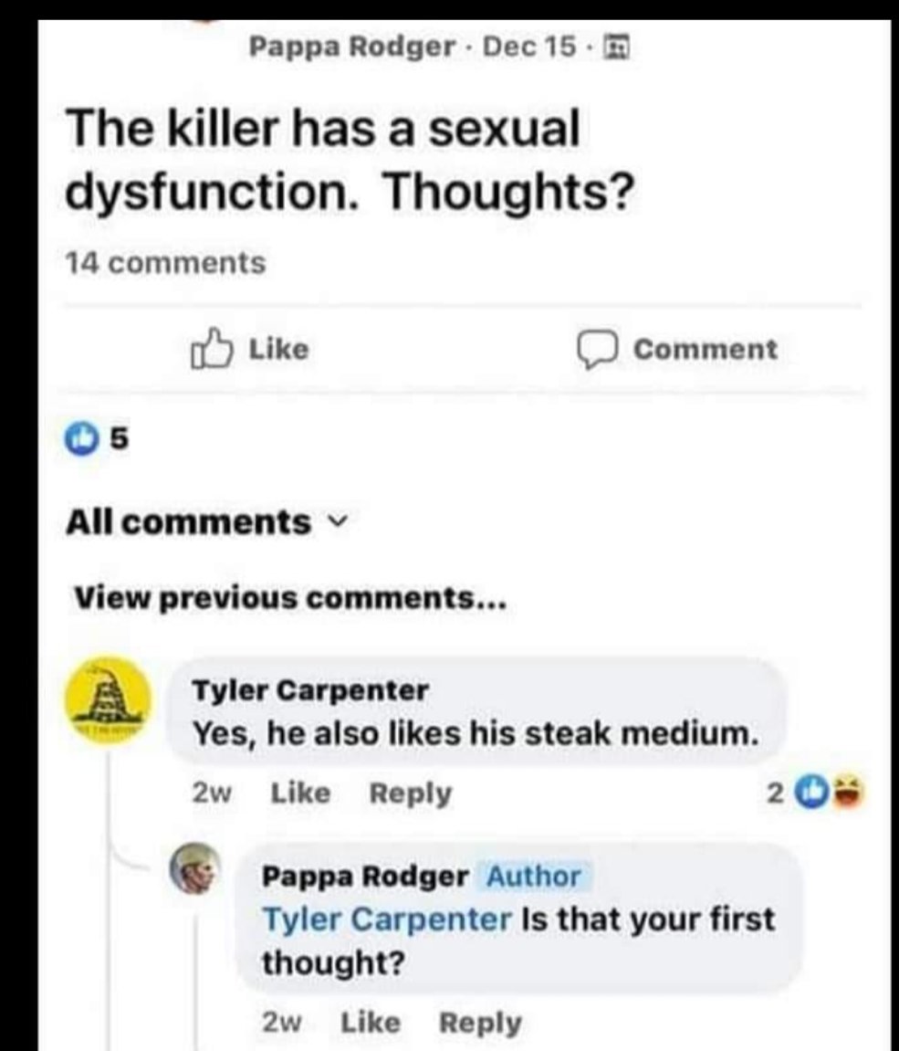 smi15913049's tweet image. Bryan isn't going to tell the world that he might have a sexual dysfunction. 

But someone pretending to be him would say this. 

#BryanKohberger 
#idaho4 
#pappa