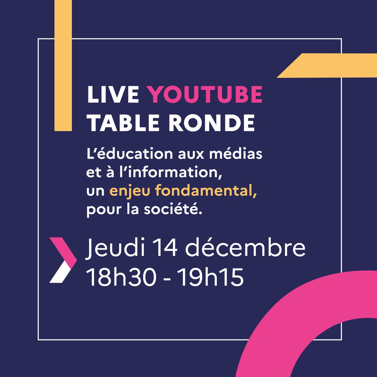 H-5 avant le début de la table ronde "L'éducation aux médias et à l'information, un enjeu fondamental pour la société" ! RDV ici 👉 youtube.com/live/KVUZibCLZ…