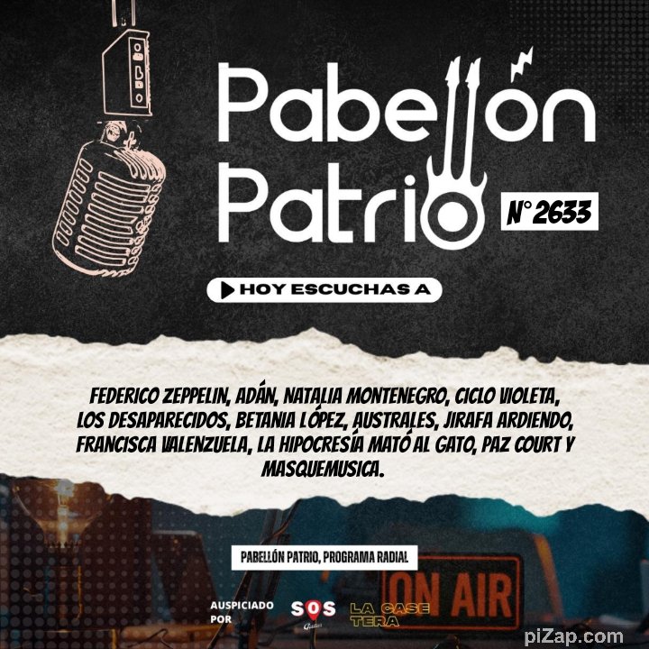 Pabellón Patrio (@pabellonpatrio) on Twitter photo Hoy #PabellónPatrio presentado por <a href="/sosguitar_cl/">sosguitar</a> y #lacasetera
<a href="/fedzeppelin/">Federico Zeppelin</a> #Adán #NataliaMontenegro <a href="/CicloVioleta/">Ciclo Violeta</a> #LosDesaparecidos <a href="/latinaska/">Betania López</a> <a href="/Australesbanda/">Australes</a> <a href="/jirafa/">jirafa ardiendo</a> <a href="/franciscamusic/">Francisca Valenzuela</a> #lahipocresiamatoalgato <a href="/pazcourt/">PAZ COURT</a> <a href="/masquemusica/">MACARENA CAMPOS</a> Más info en Facebook m.facebook.com/story.php?stor… Hoy #PabellónPatrio presentado por <a href="/sosguitar_cl/">sosguitar</a> y #lacasetera
<a href="/fedzeppelin/">Federico Zeppelin</a> #Adán #NataliaMontenegro <a href="/CicloVioleta/">Ciclo Violeta</a> #LosDesaparecidos <a href="/latinaska/">Betania López</a> <a href="/Australesbanda/">Australes</a> <a href="/jirafa/">jirafa ardiendo</a> <a href="/franciscamusic/">Francisca Valenzuela</a> #lahipocresiamatoalgato <a href="/pazcourt/">PAZ COURT</a> <a href="/masquemusica/">MACARENA CAMPOS</a> Más info en Facebook m.facebook.com/story.php?stor…
