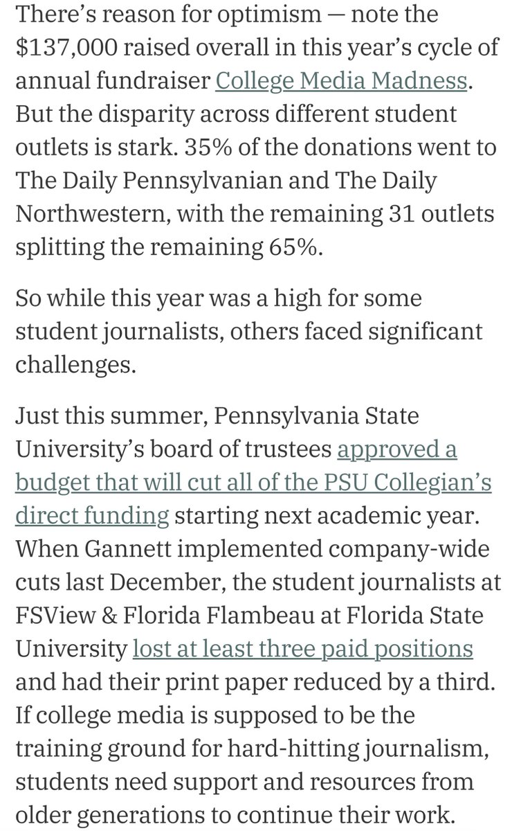 Seems like a good time to drop my @NiemanLab prediction! Even with all the wins college media has had in 2023, we can’t leave behind student papers that are being defunded. niemanlab.org/2023/12/colleg…