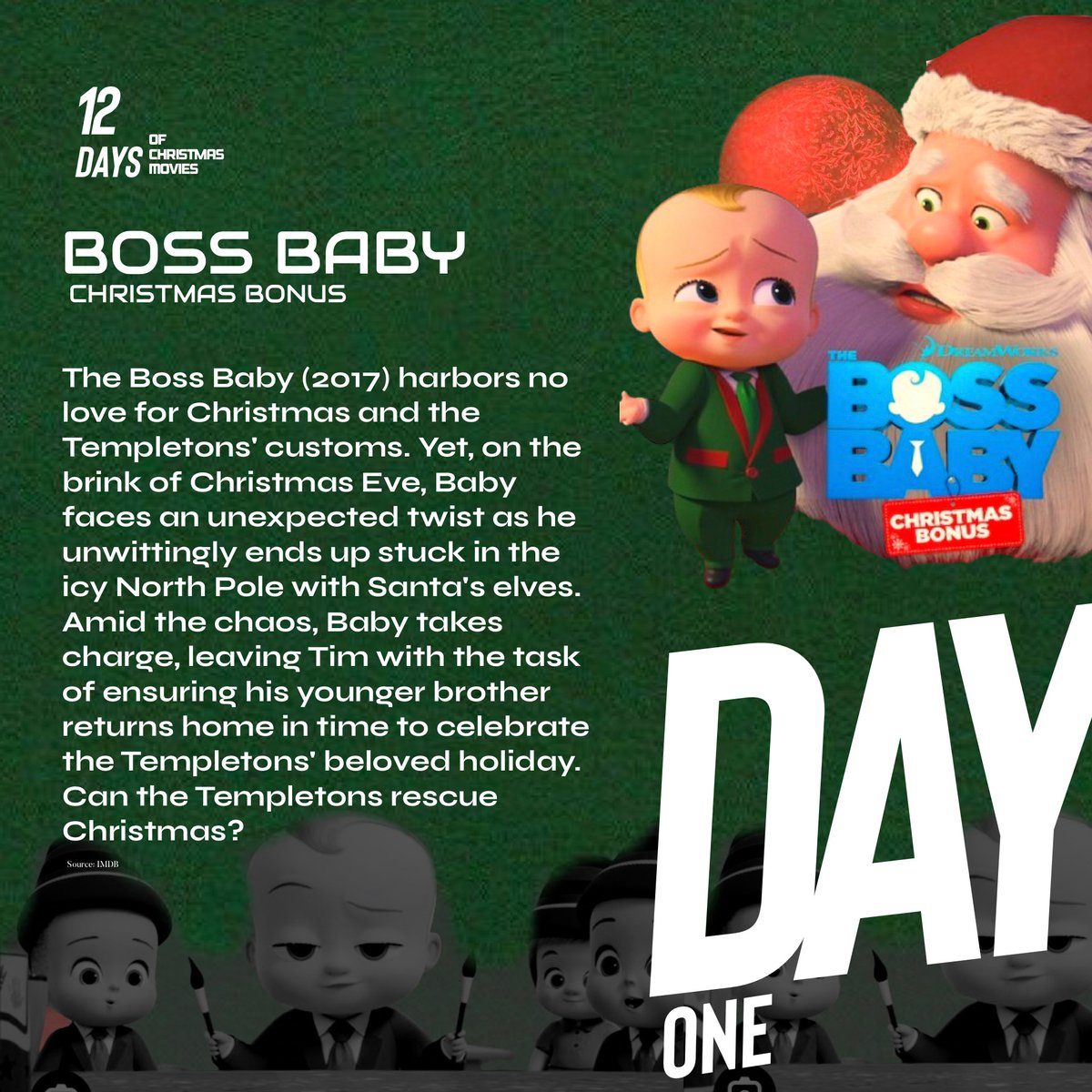 crenshawghana's tweet photo. Day 1 of 12 days of Christmas Movies.
Featured: Boss Baby: Christmas Bonus.
Go see it! https://t.co/wNBnXbCHVH