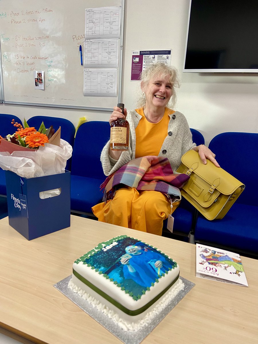 lordderamores's tweet photo. Today in the staffroom, we celebrated our most amazing friend and colleague’s 60th birthday. Happy birthday to the fabulous Mrs Hitchon 🥳🎁🎂🍰🧡 (please note - no whiskey has been consumed on school premises 😂) https://t.co/uX6VP99HPJ