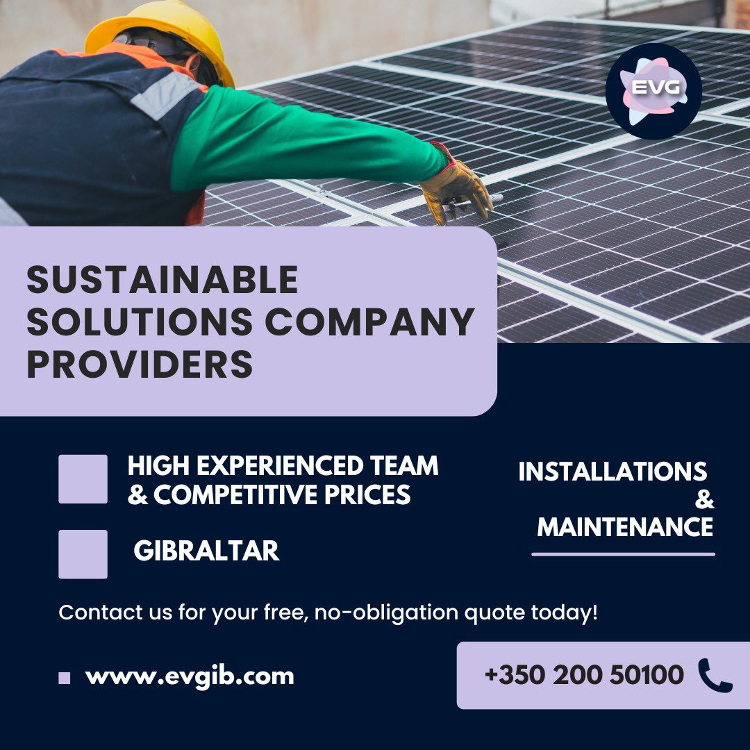 EVG, your sustainable solutions provider in Gibraltar! 🌐 Contact us for your free, no-obligation quote today! info@evgib.com / evgib.com. #gibraltar #energysolutions #solarenergy #solarpanels