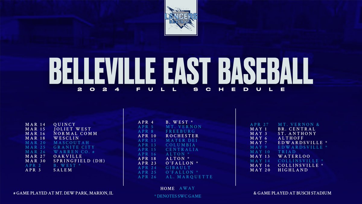 Lancer Baseball (@baseballlancers) on Twitter photo Opening Day is officially 3 months away! Here is what the schedule looks like for the Lancers this spring! <a href="/BTHSEastLancers/">BellevilleEastSports</a> Opening Day is officially 3 months away! Here is what the schedule looks like for the Lancers this spring! <a href="/BTHSEastLancers/">BellevilleEastSports</a>