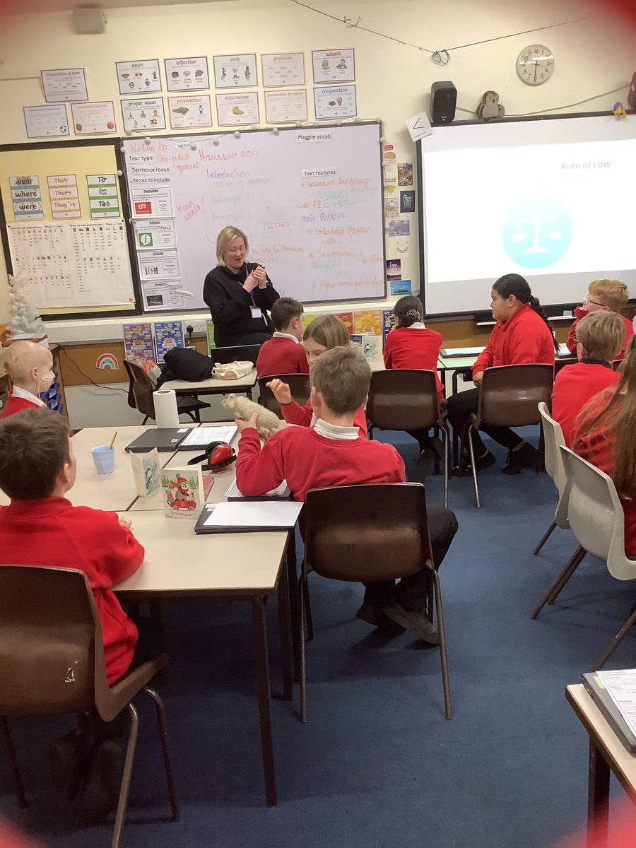 robwilkprimary's tweet photo. #RWPAY6 had a visit from Judge Pickering this morning to round off our PSHE learning. She talked to us all about her role as an immigration judge and the #Britishvalue of rule of law! https://t.co/Oaj6QnfM73