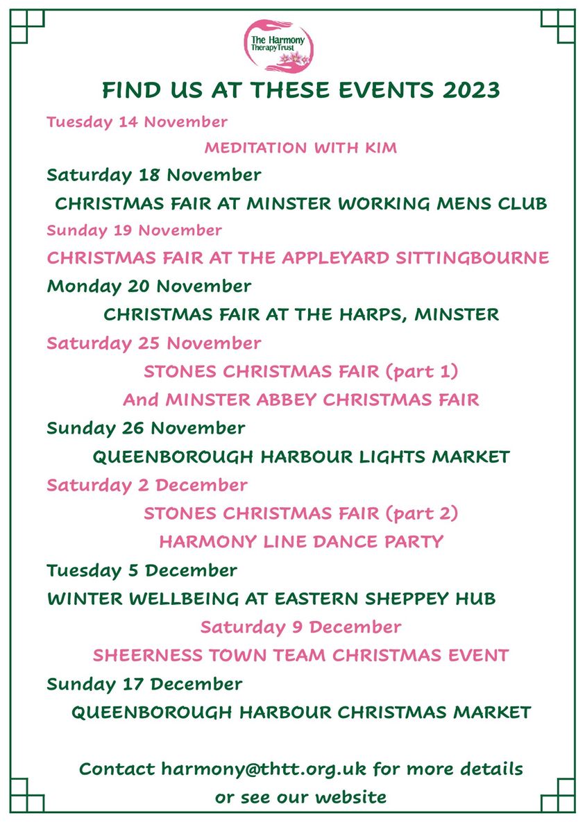 Please can people come along to the Queenbourgh Harbour Market. Like and share to your profile pages. Help us to raise money for The Harmony Therapy Trust so we can continue to do our good work in the county of Kent.