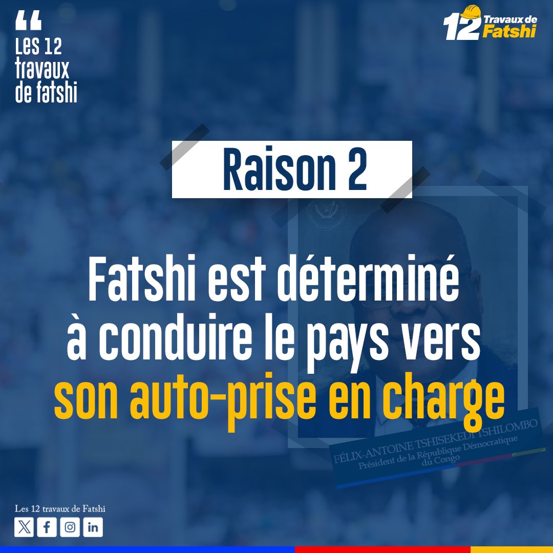 🌟7 RAISONS POUR LESQUELLES FATSHI DEVRAIT ÊTRE RÉÉLU🌟
Raison 2 : « Fatshi est déterminé à conduire le pays vers une autonomie sans précédent en mettant fin à la dépendance excessive envers les forces de maintien de la paix. »
#Fatshi20 #12travauxdefatshi #Kinshasa2023