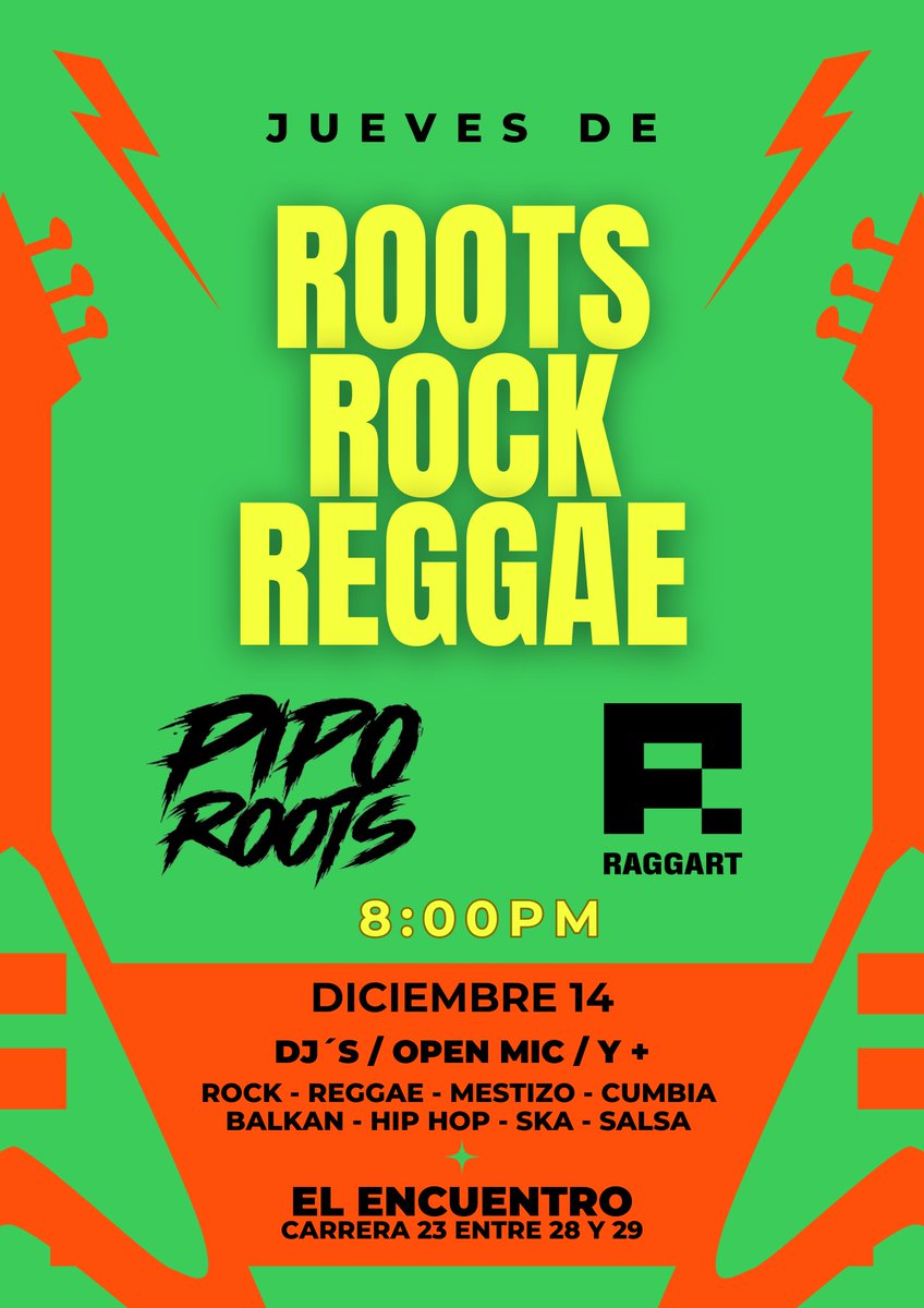 DjRaggart's tweet photo. 🎶#Barquisimeto📣 

¡Convocatoria a los amantes de la buena música!🎶

 Jueves de #RootsRockReggae 🎸

#ElEncuentroRestaurant🧑‍🍳#14Dic https://t.co/RoYbu48cah