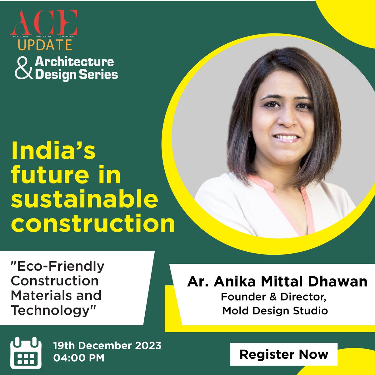 aceupdatemag's tweet image. Ar. Anika Mittal Dhawan, Founder and Director, Mold Design Studio, will talk on "Eco-Friendly Construction Materials and Technology" in a live interactive session on 19th December 2023 at 04:00 PM IST
Register Now: bit.ly/3QUOG80
#architect #aceupdate
#molddesignstudio