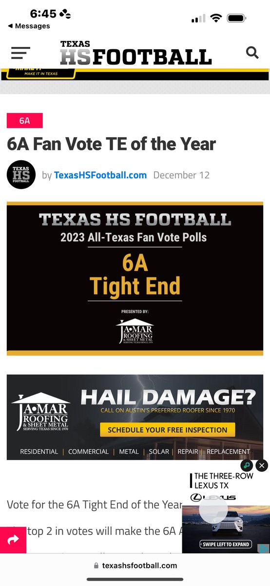 Please vote me for 6A Tight End of the year it would be greatly appreciated🫶🏽 texashsfootball.com/6a-fan-vote-te…