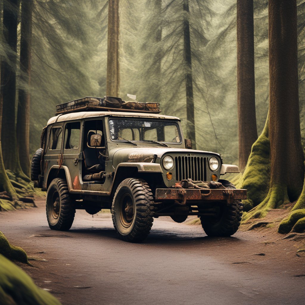 A.I. tries hard, but doesn't quite have what it takes to make 'an old jeep'.  Looks like a cross between a CJ6 and an old Land Rover.  But I would take it if it were real.  :)