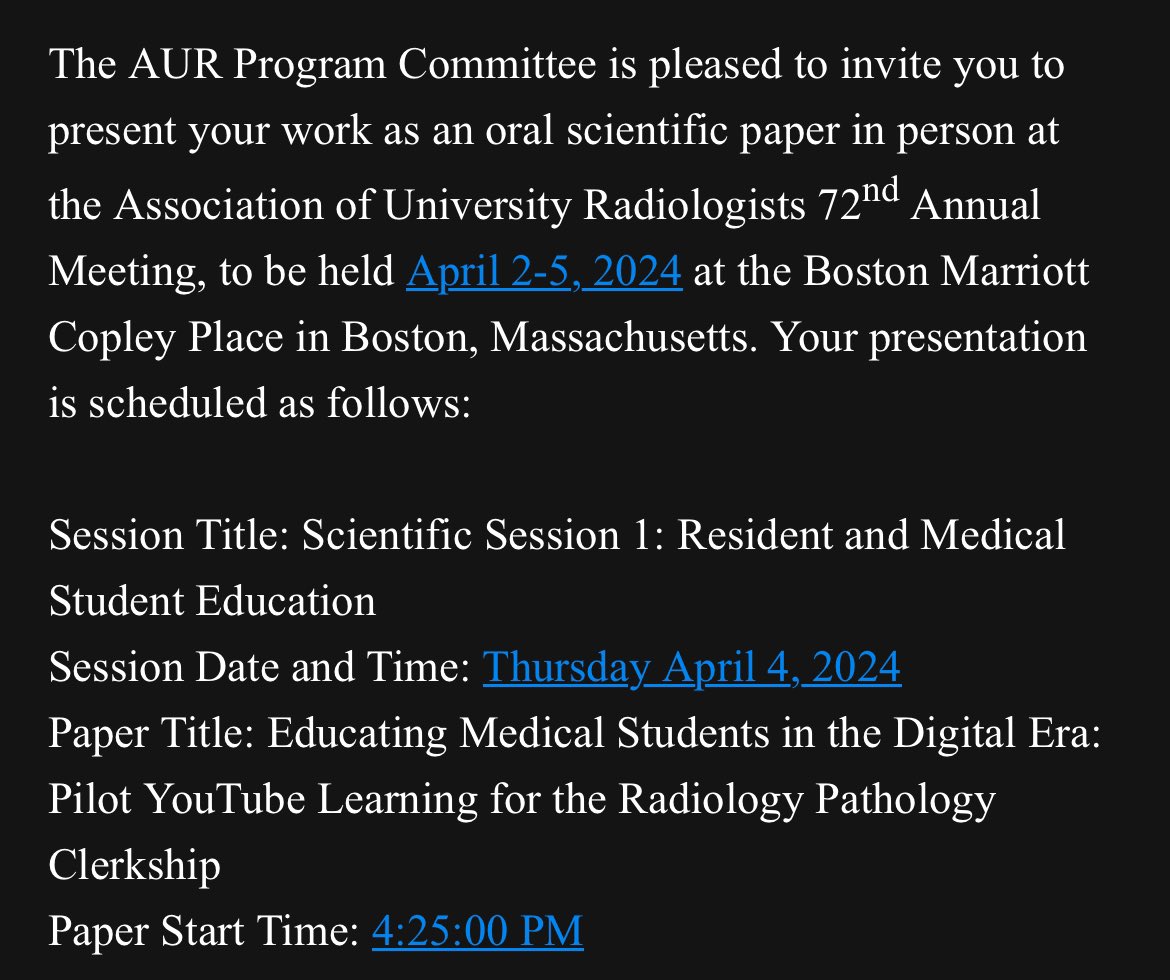 DebiecNick's tweet photo. It’s an absolute honor to be invited to AUR’s 72nd annual meeting to give a presentation on my and @RadDocMatt ‘s YouTube channel! See you all in Boston 2024! 🩻 https://t.co/jsqykBr4rO