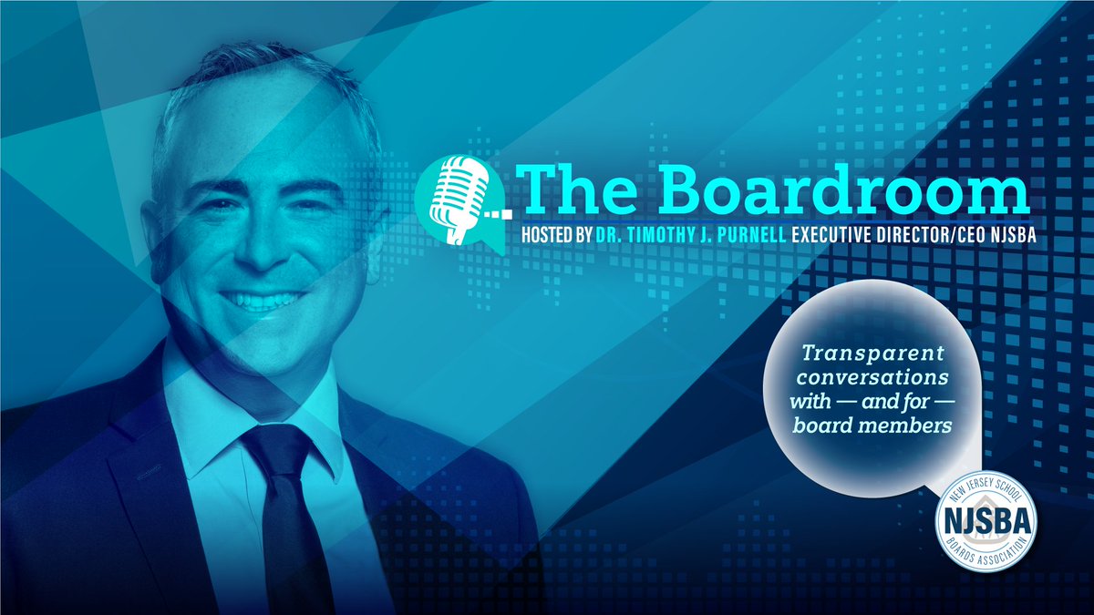 "The Boardroom" podcast by Dr. Timothy Purnell returns Jan. 10 with guest Marcia Lavigne! Join the live Q&amp;A on mandated training &amp; supporting newly elected members from 12-1 p.m. Call in with your questions at (609) 278-5292. Livestreamed on NJSBA's YouTube, Facebook, &amp; X pages.