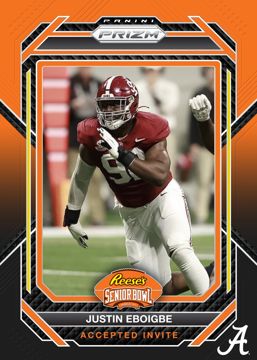 OFFICIAL! DL Justin Eboigbe @JustinEboigbe from @AlabamaFTBL has accepted his invitation to the 2024 Reese's Senior Bowl! #RollTide #TheDraftStartsInMOBILE™️ @JimNagy_SB @PaniniAmerica #RatedRookie