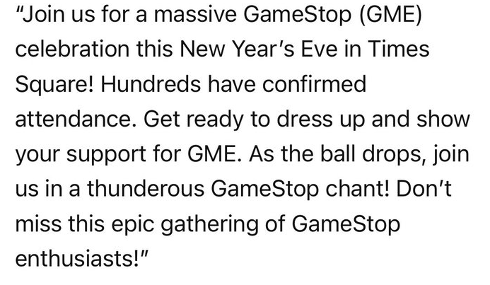 $GME huge event in #NYC for #NEWYEARS Who is going? Could this trigger #MOASS in 2024? $AMC $MULN $APE $CVNA $DISH $BBBYQ #ApesTogetherStrong